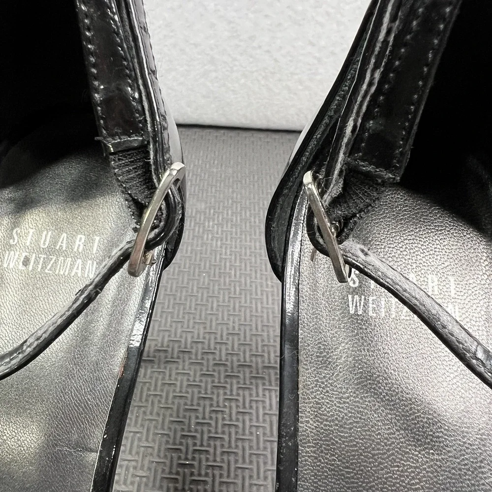 Stuart Weitzman Black Patent Nudist Sandals 11.5M Ankle Strap Stiletto Formal - Picture 12 of 16